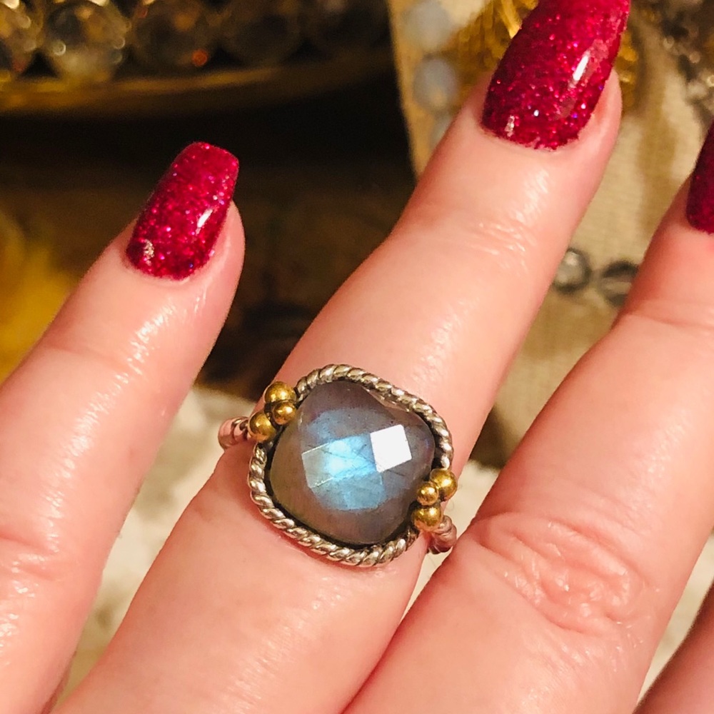Labradorite ring sterling silver & 14k beading